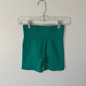 Green High-Waisted Ribbed Shorts